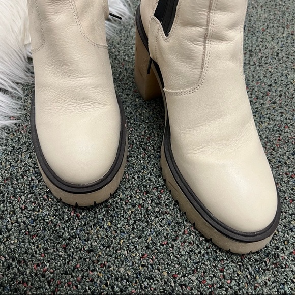 FREE PEOPLE Bone White Cream & Black Leather James Chelsea Chunky Heeled Boot 9 - Picture 12 of 16